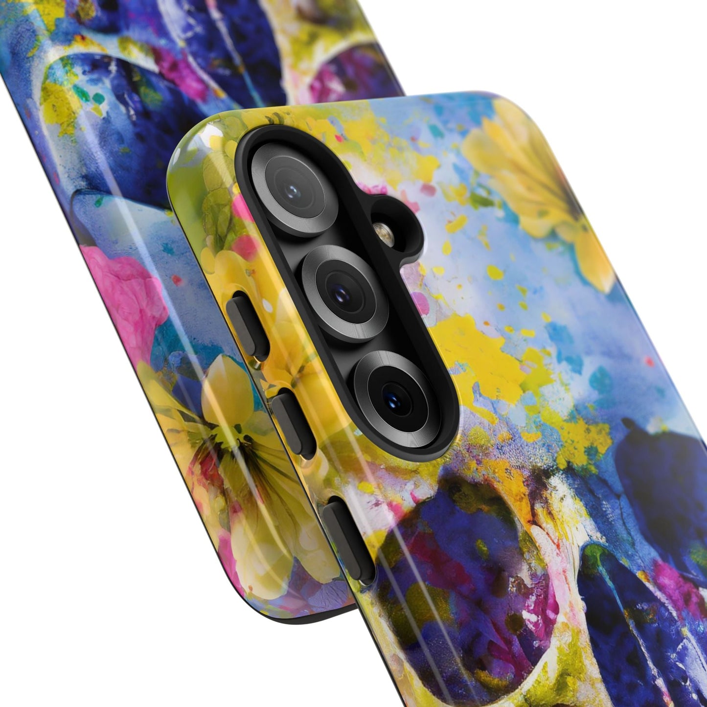 Vibrant Blue Floral Skull Tough Phone Case