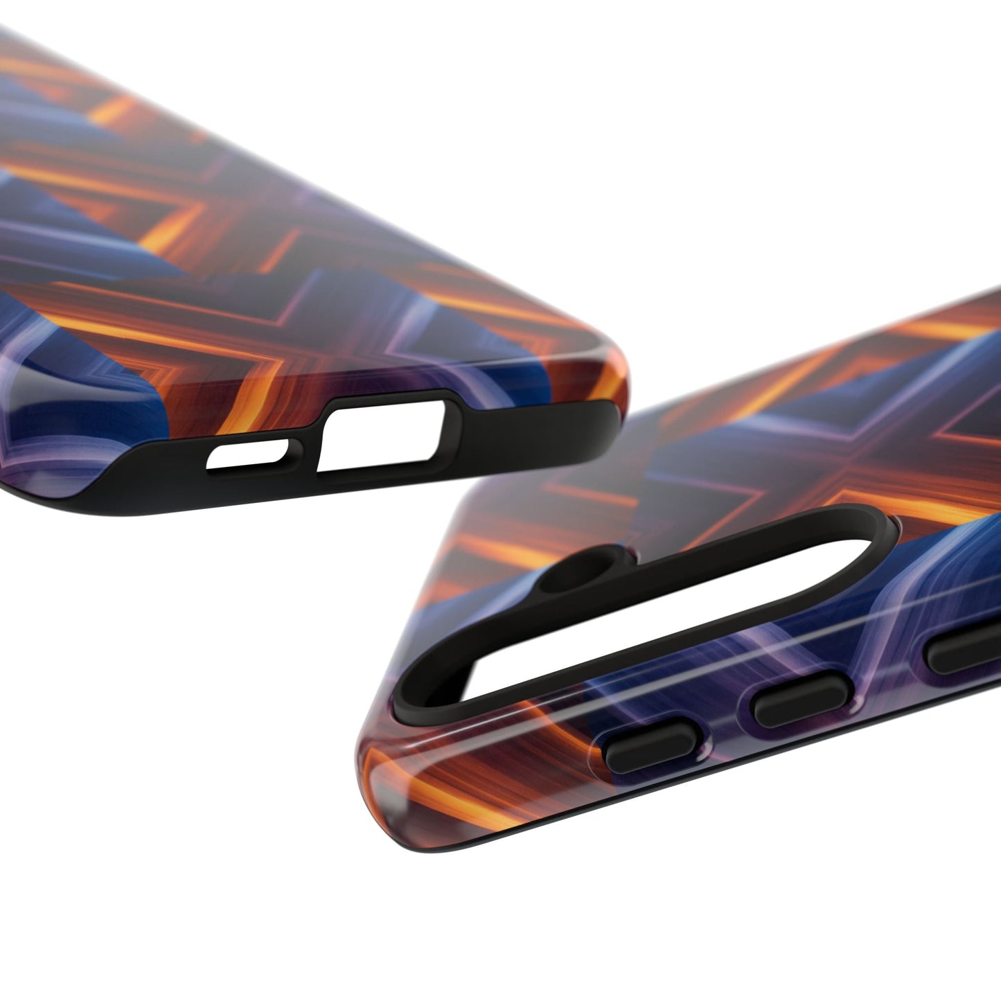 Stylish Tough Phone Case With Blue & Orange Abstract Design