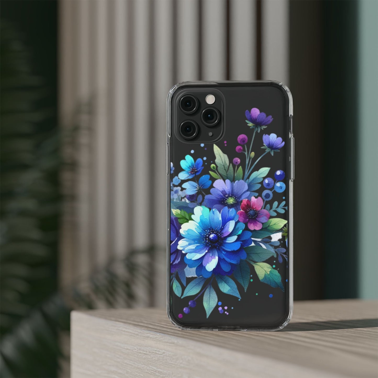 Vibrant Blue Floral Clear Phone Case