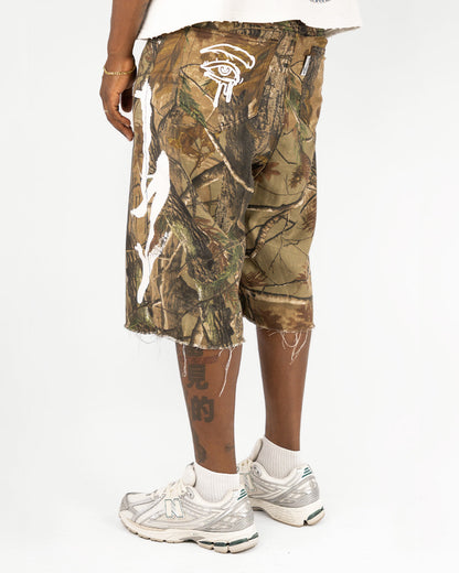 CAMO “GRAFFITI BLITZ” LONG STRAIGHT DENIM SHORTS