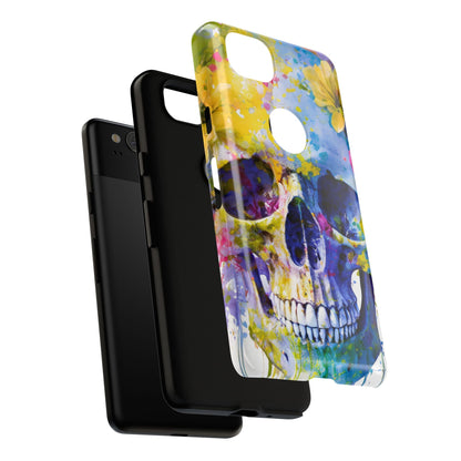 Vibrant Blue Floral Skull Tough Phone Case