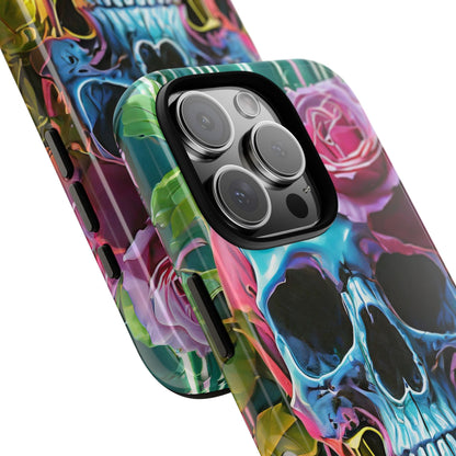 Neon Rose Skull Tough Phone Case