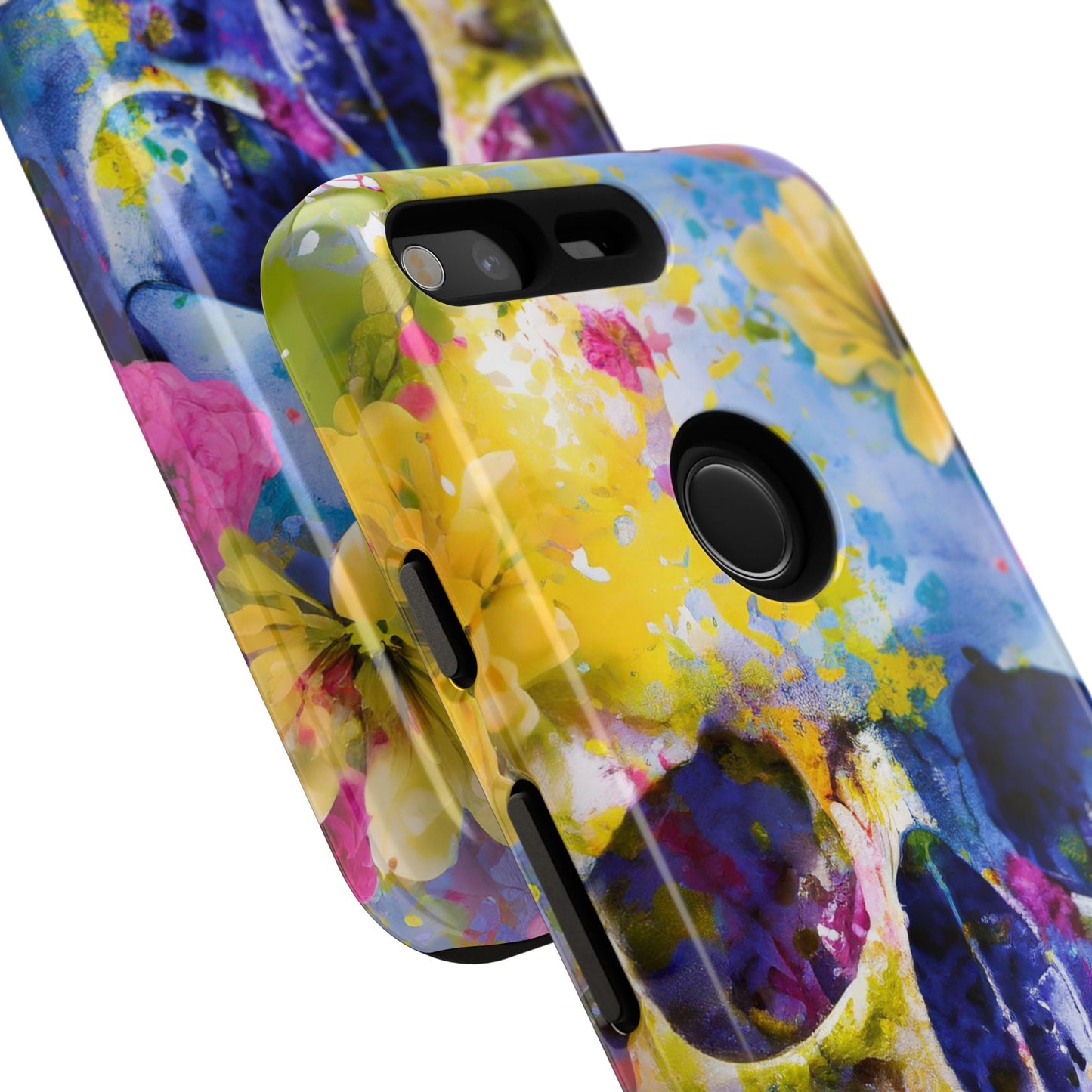 Vibrant Blue Floral Skull Tough Phone Case