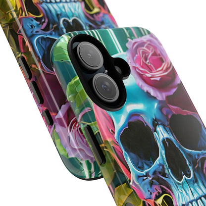 Neon Rose Skull Tough Phone Case