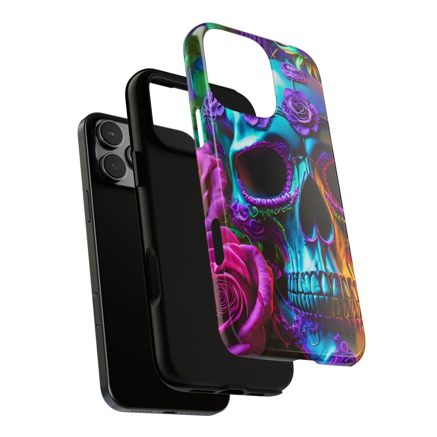Neon Skull and Roses Vibrant Tough Phone Case