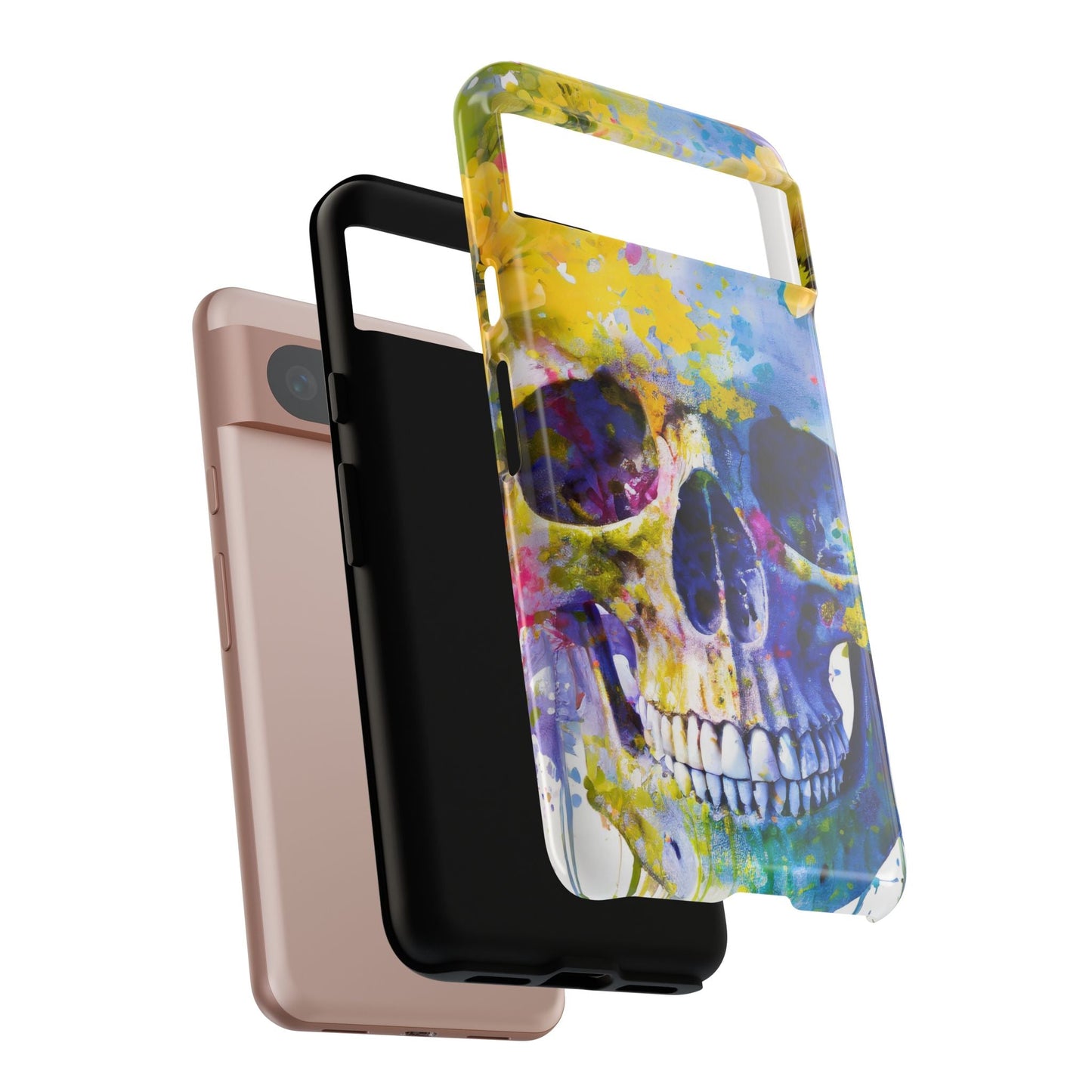 Vibrant Blue Floral Skull Tough Phone Case