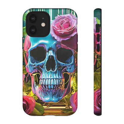 Neon Rose Skull Tough Phone Case