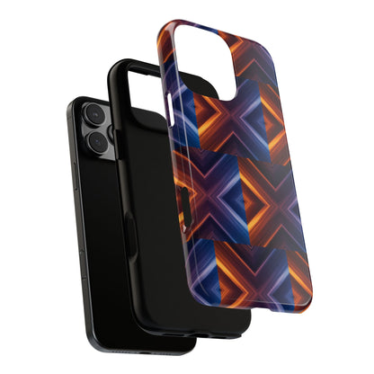 Stylish Tough Phone Case With Blue & Orange Abstract Design