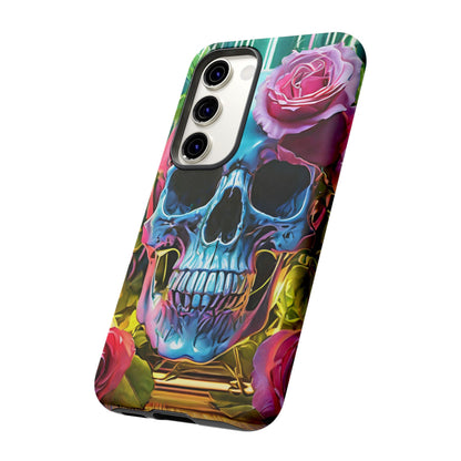 Neon Rose Skull Tough Phone Case