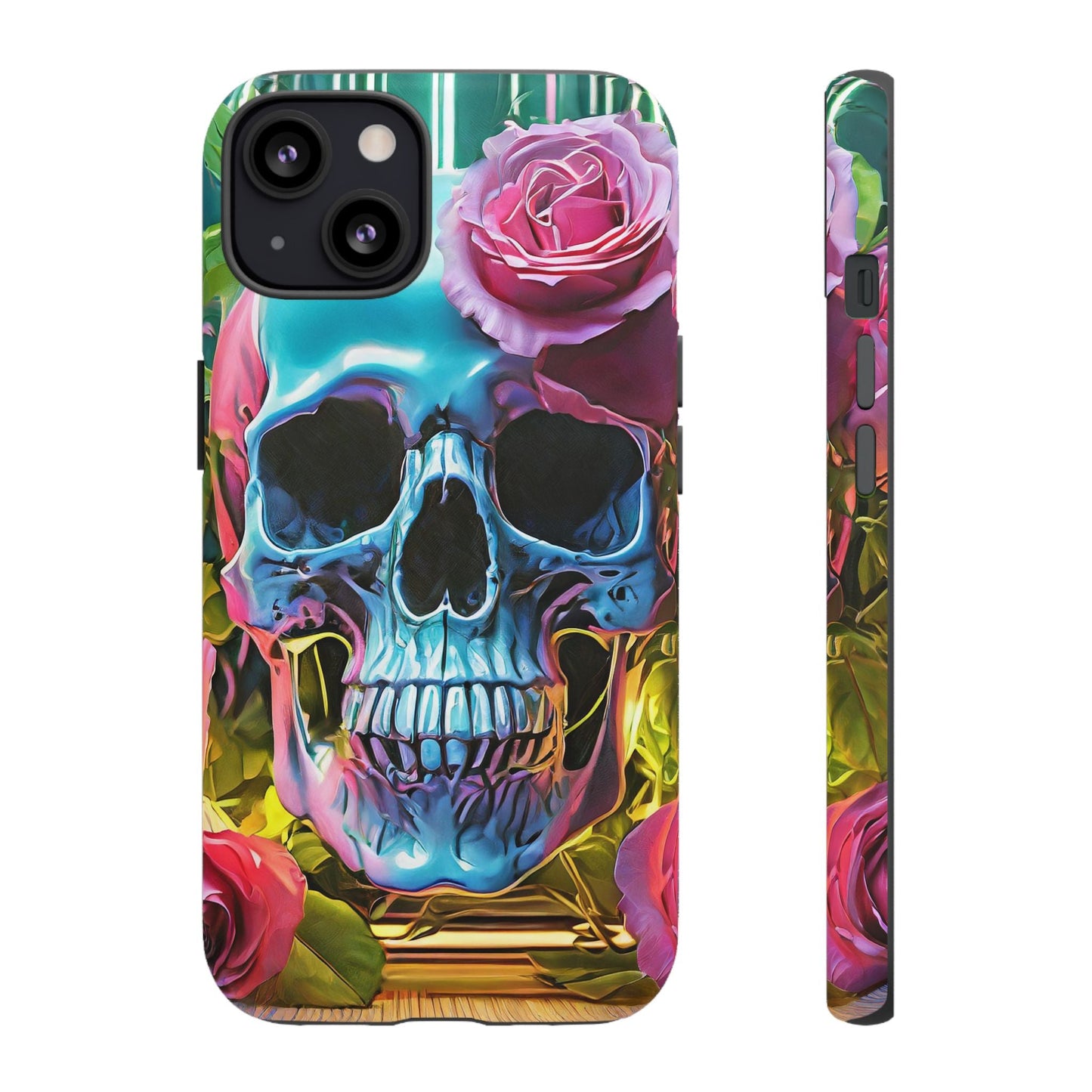 Neon Rose Skull Tough Phone Case