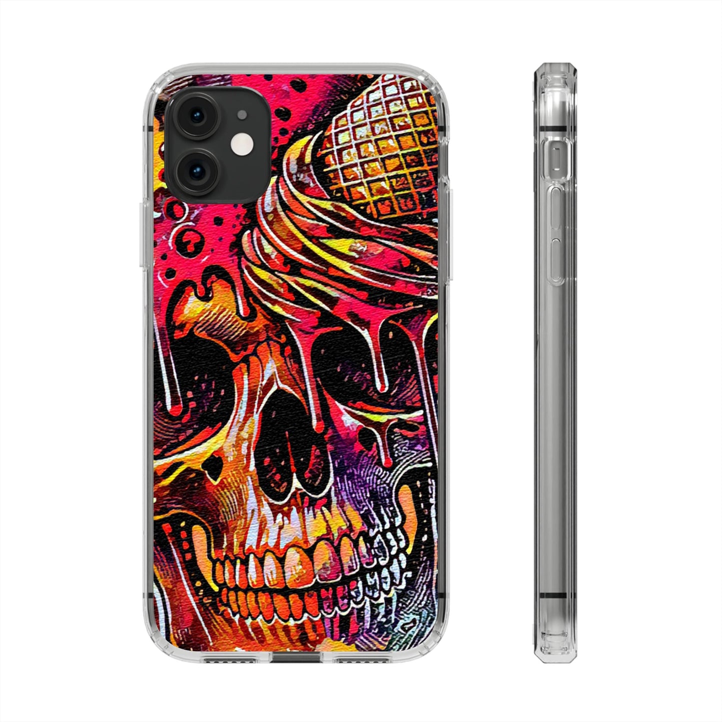 Neon Ice Cream Skull Clear Phone Case