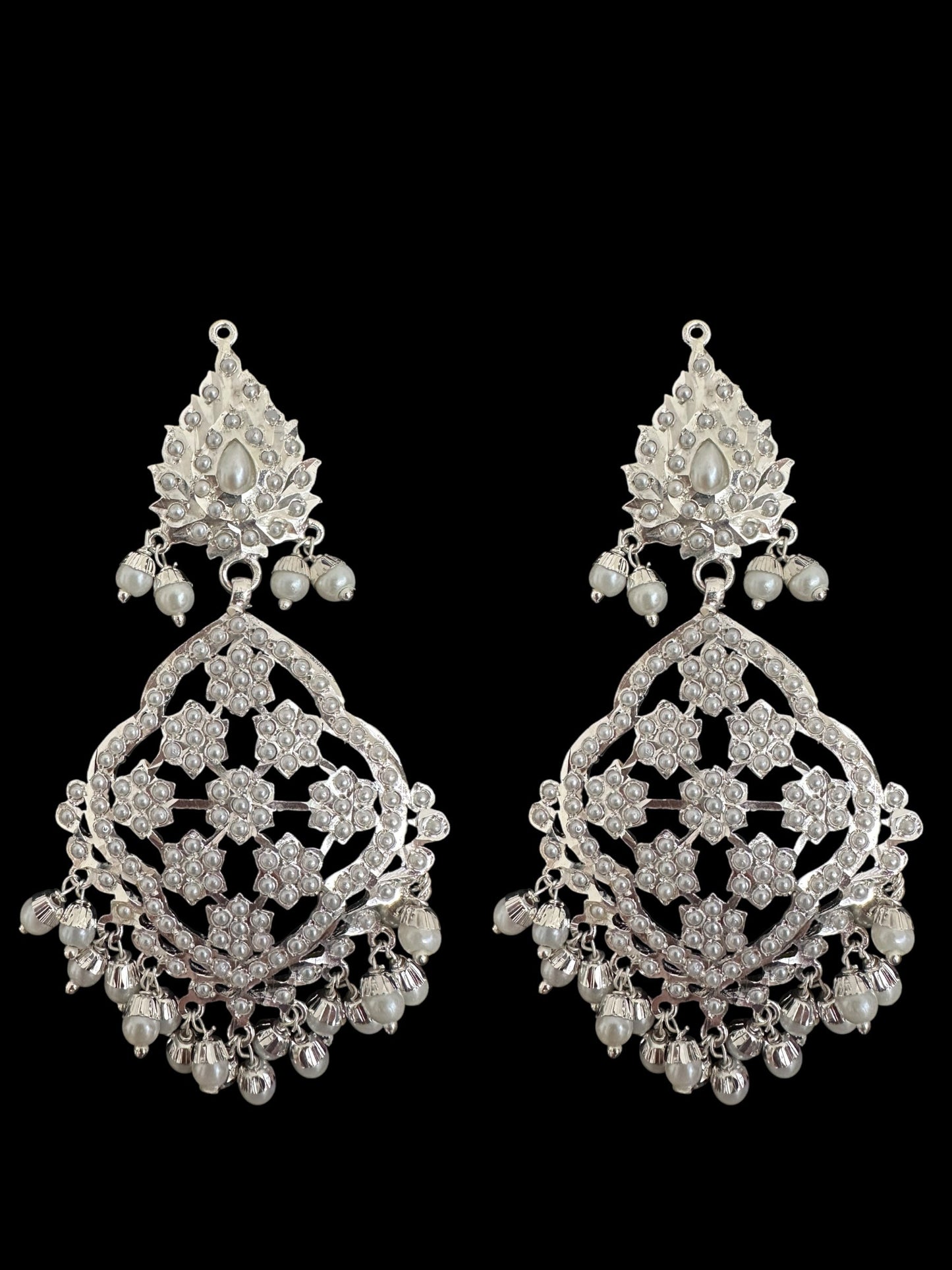 Mehru Jadau chandbali earrings tika in pearls - silver plated ( SHIPS IN 3 WEEKS )