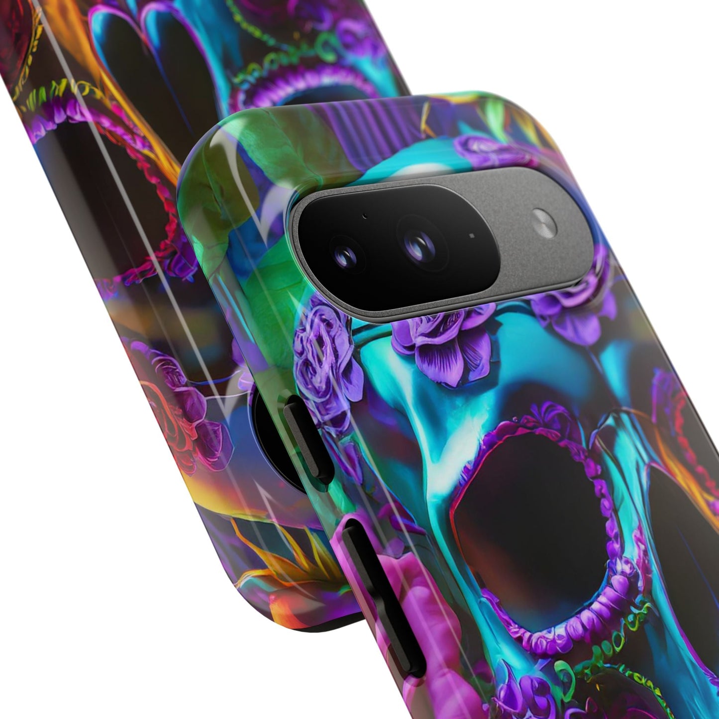 Neon Skull and Roses Vibrant Tough Phone Case