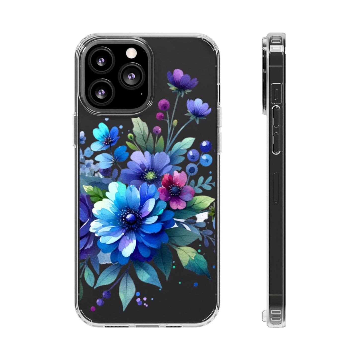 Vibrant Blue Floral Clear Phone Case