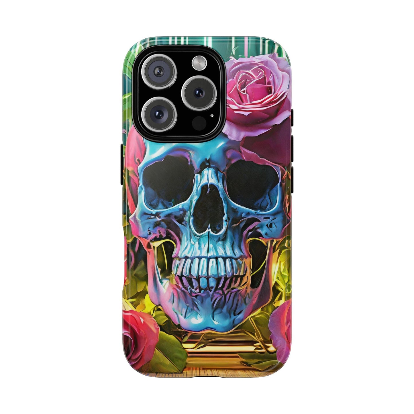 Neon Rose Skull Tough Phone Case