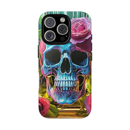 Neon Rose Skull Tough Phone Case