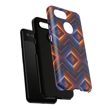 Stylish Tough Phone Case With Blue & Orange Abstract Design
