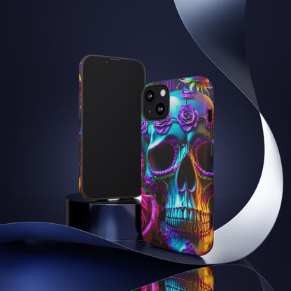 Neon Skull and Roses Vibrant Tough Phone Case