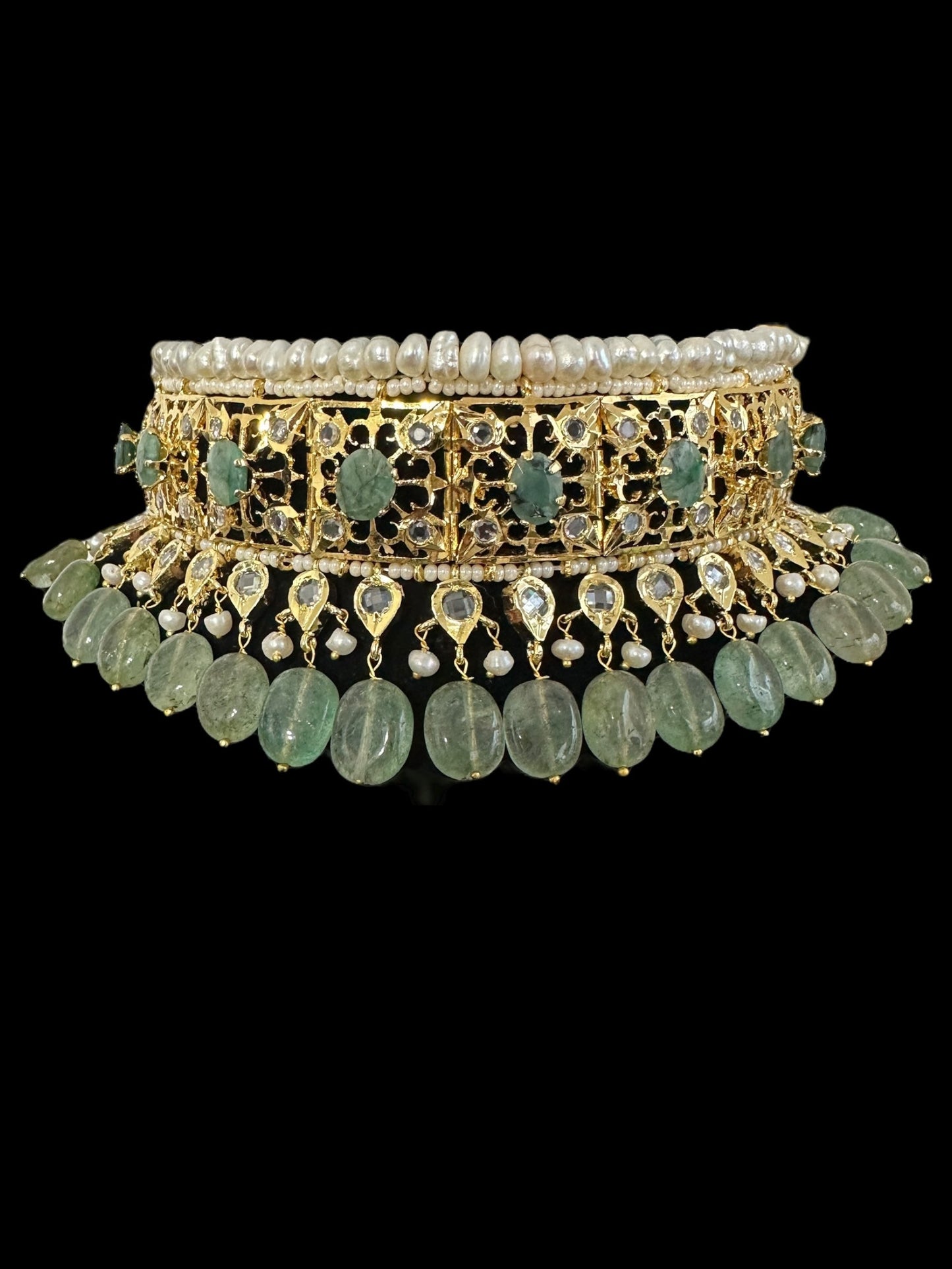 BR498 Insia bridal jadavi lacha satlada set in emeralds , ( READY TO SHIP )