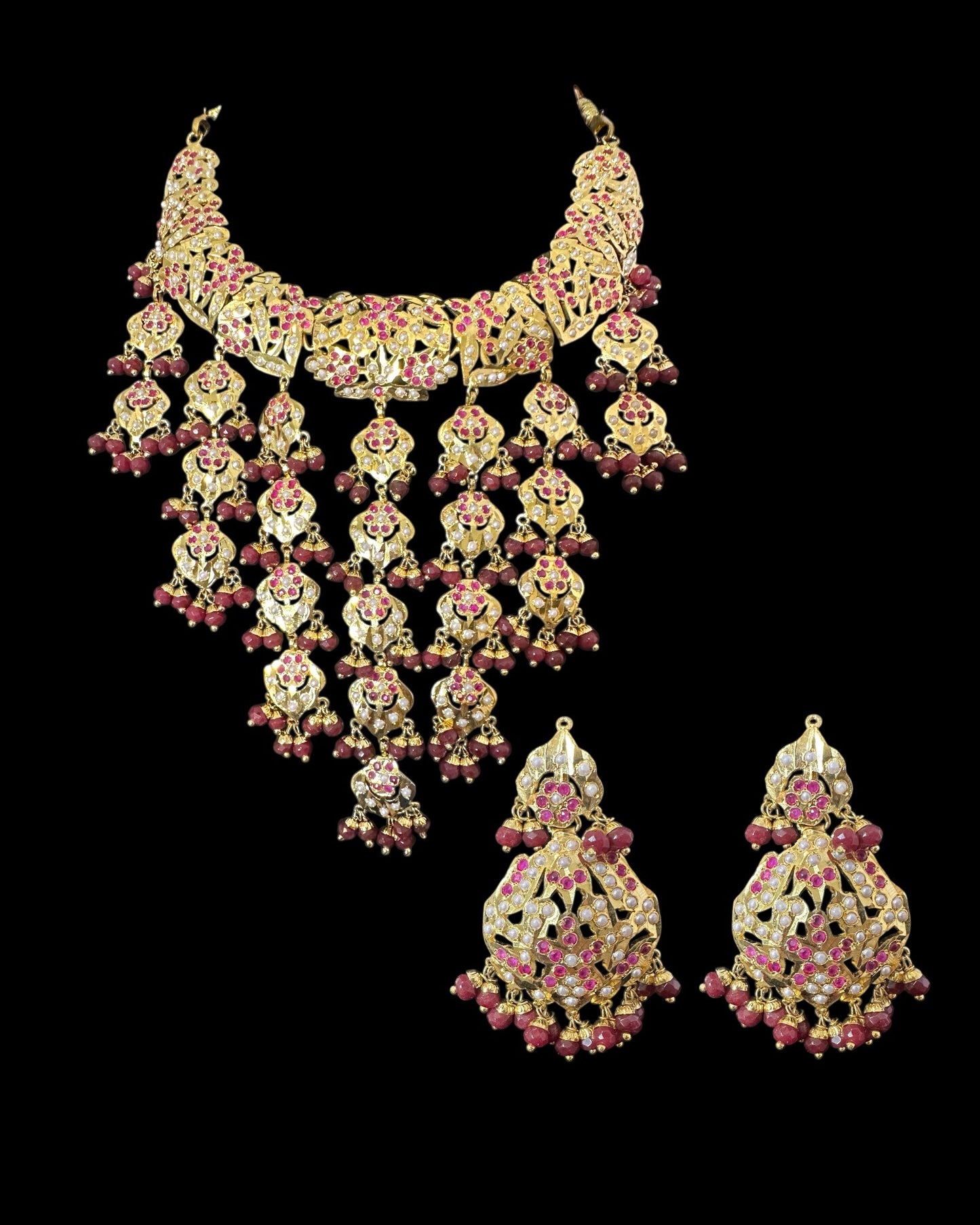 C567 Mehera bridal choker set in ruby pearl combination ( READY TO SHIP )