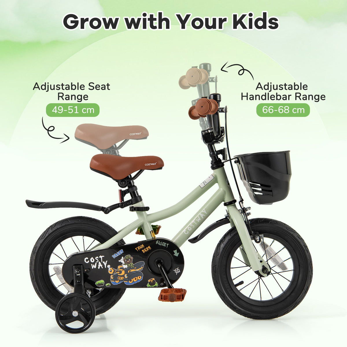 12-Inch Kids Bike Adjustable with Training Wheels for 3-4 Years Old