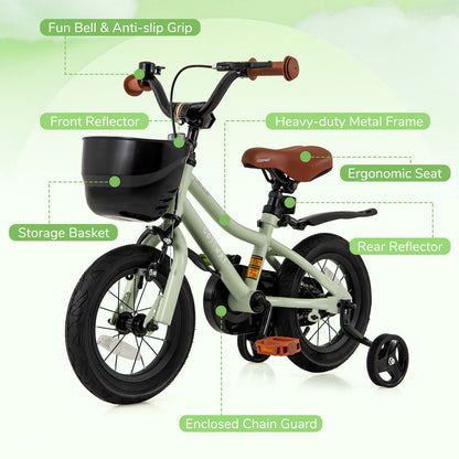 12-Inch Kids Bike Adjustable with Training Wheels for 3-4 Years Old