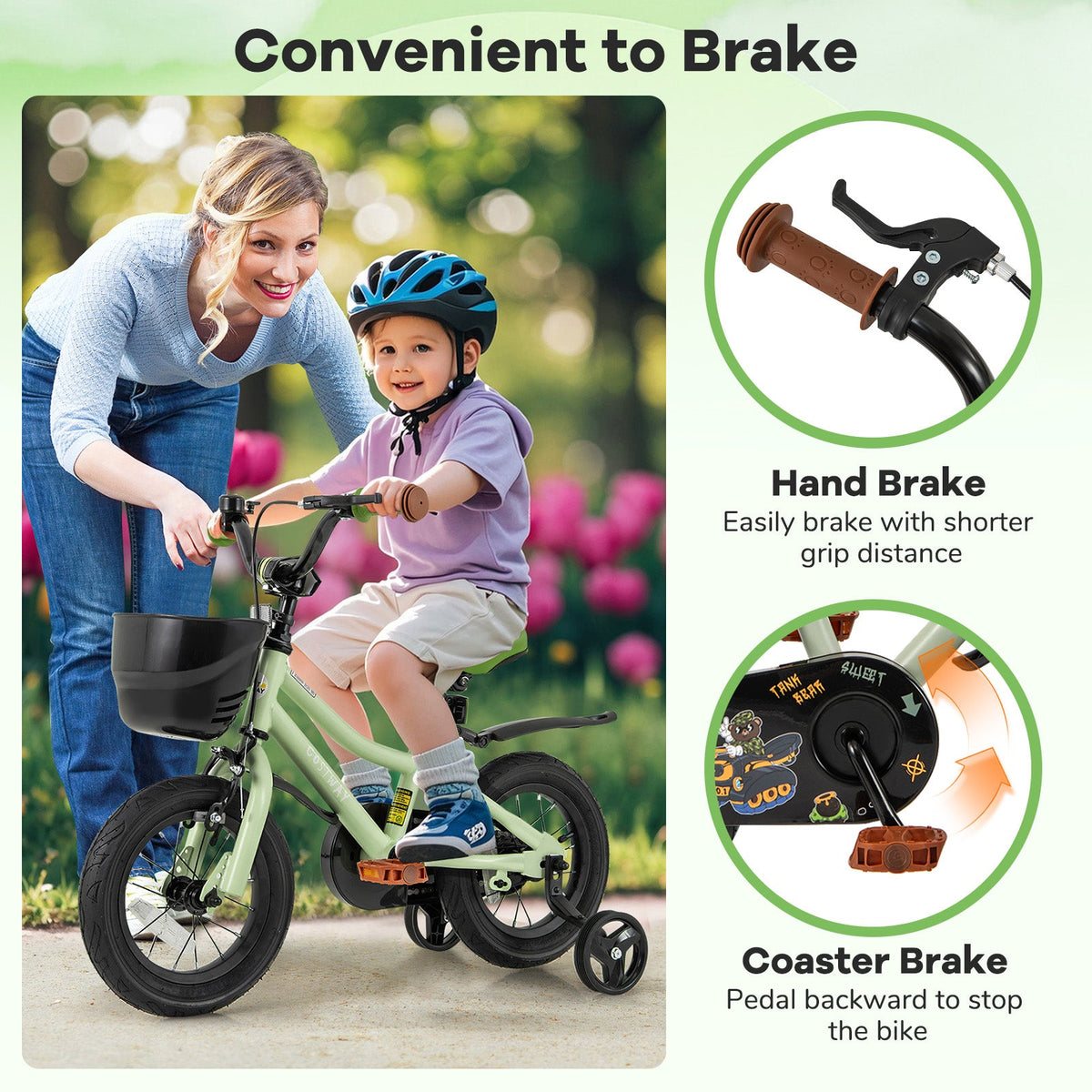 12-Inch Kids Bike Adjustable with Training Wheels for 3-4 Years Old