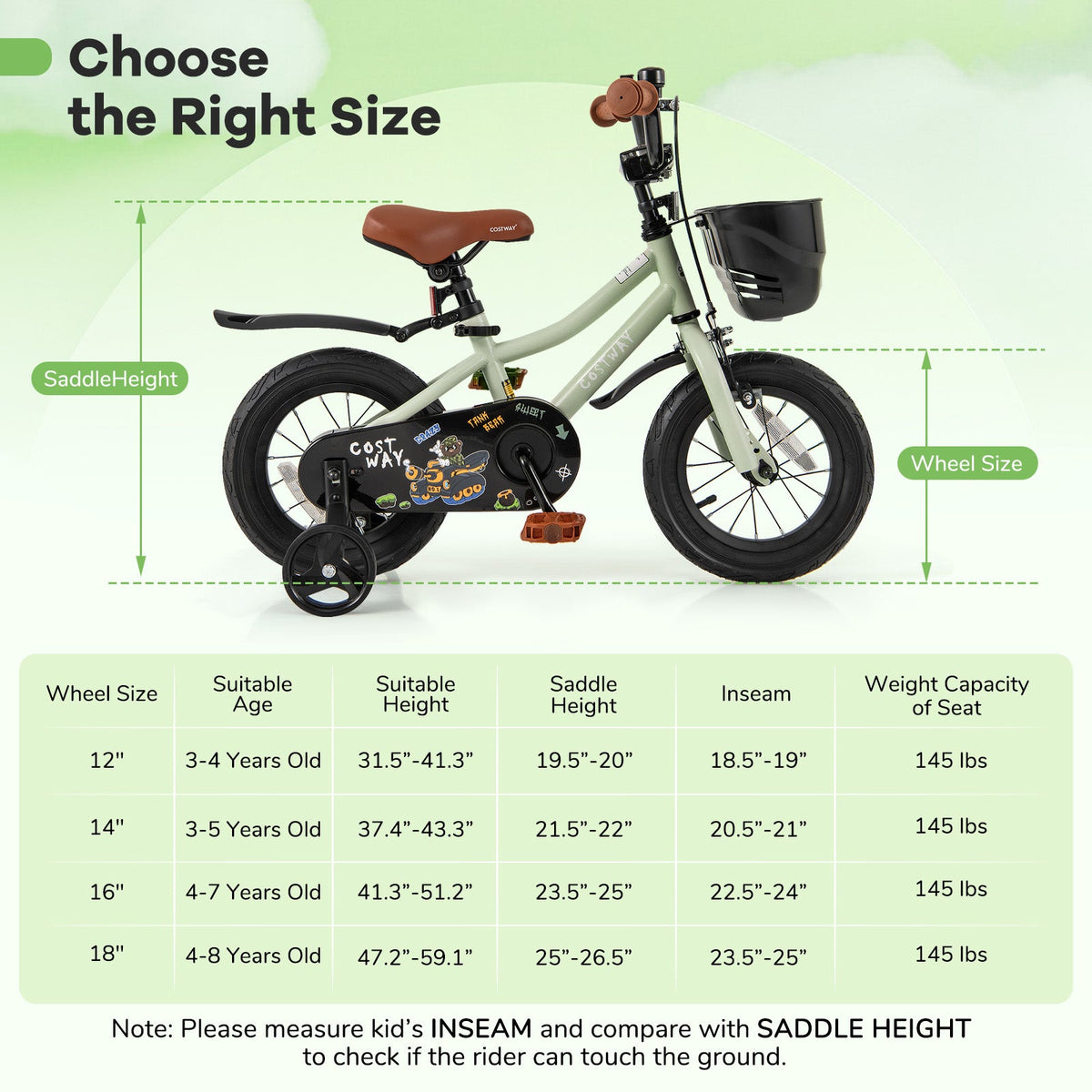 12-Inch Kids Bike Adjustable with Training Wheels for 3-4 Years Old