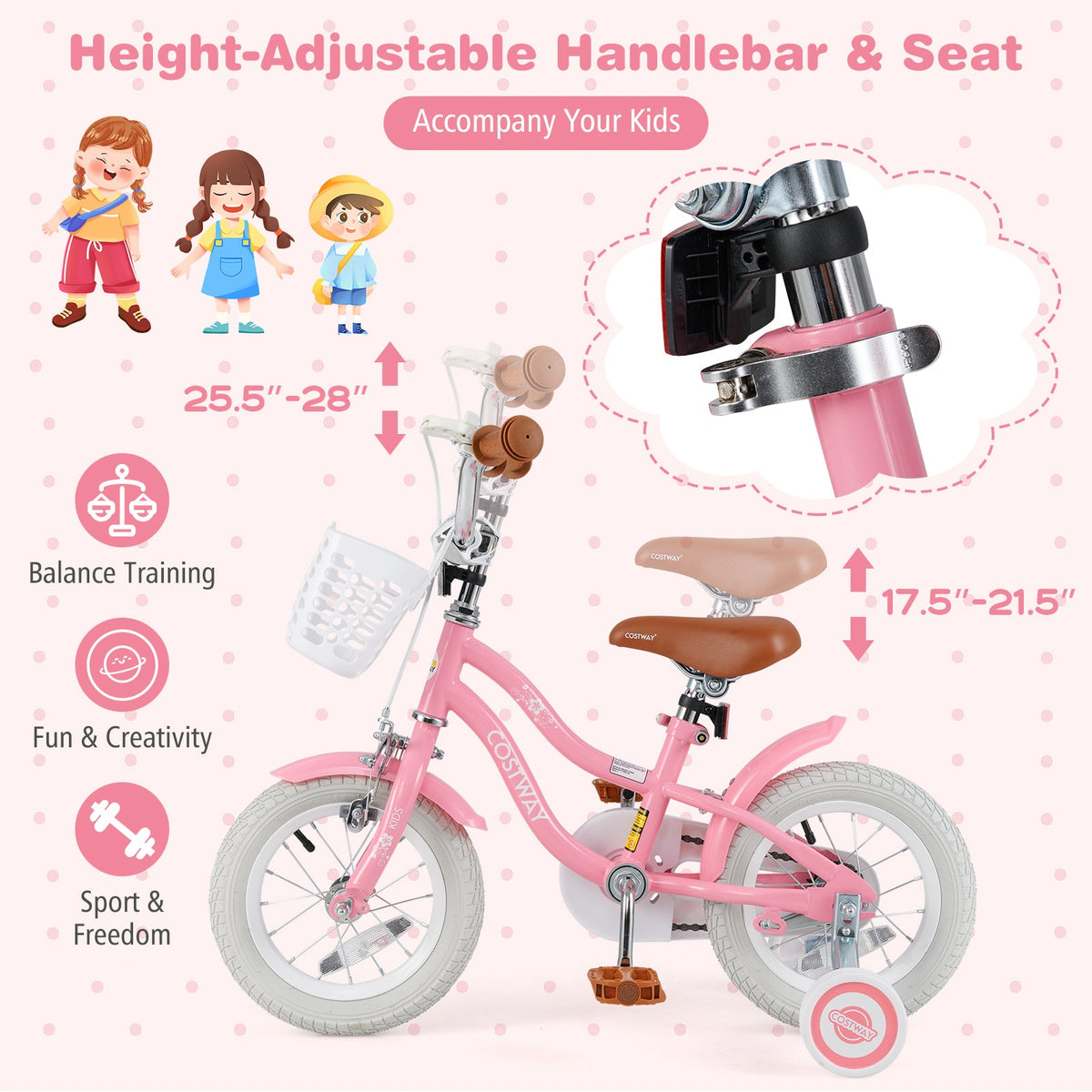 12 Inch Kids Bike with Training Wheels and Basket for Boys Girls 3-4 Years Old