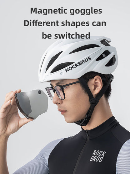 ROCKBROS Trail Helmet with Magnetic Goggles, Ionic+® Technology, and Adjustable Fit