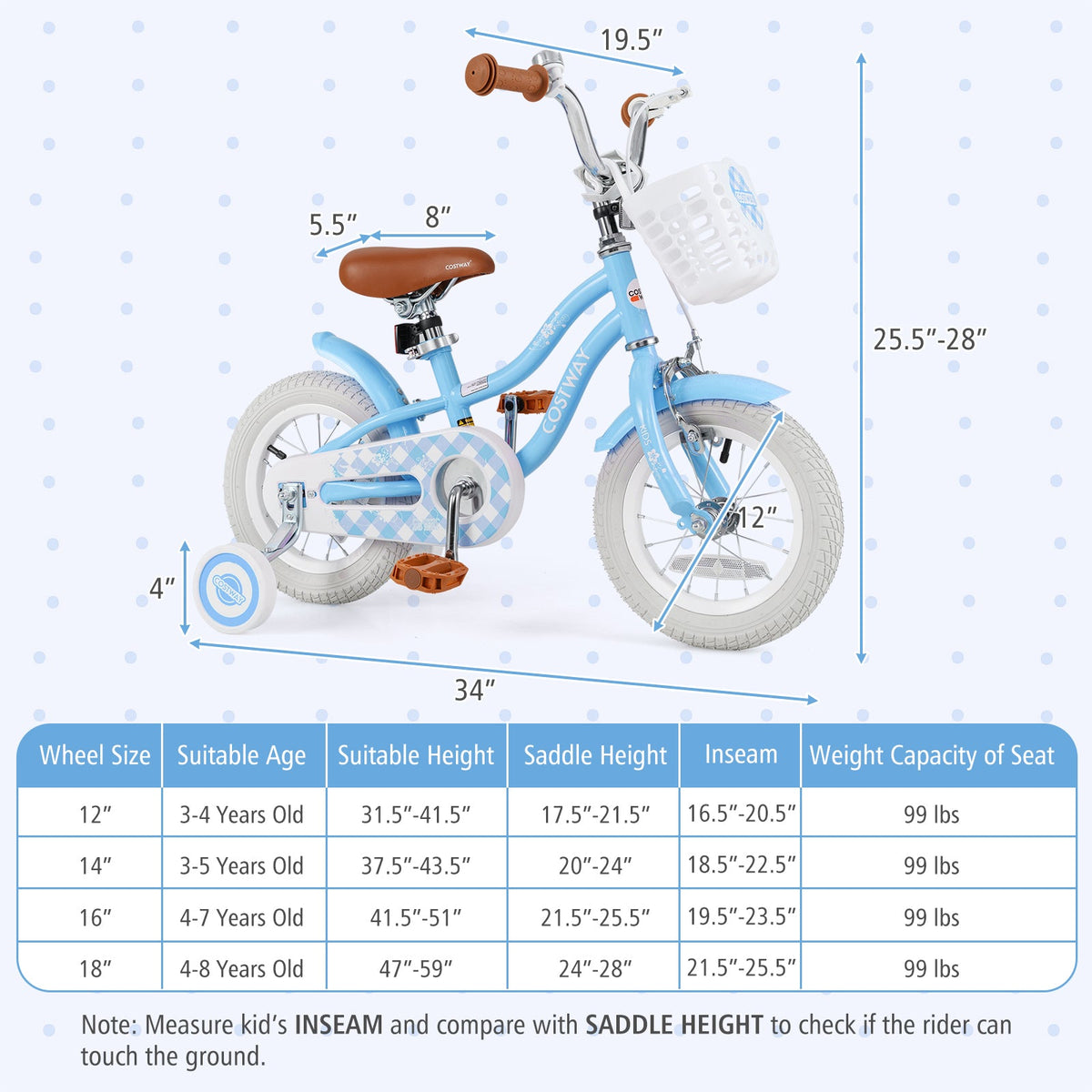 12 Inch Kids Bike with Adjustable Handlebar and Seat for 3-4 Year Old