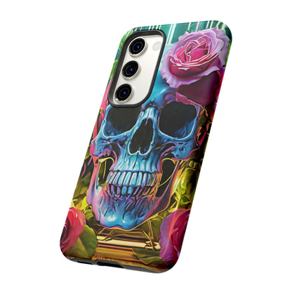 Neon Rose Skull Tough Phone Case