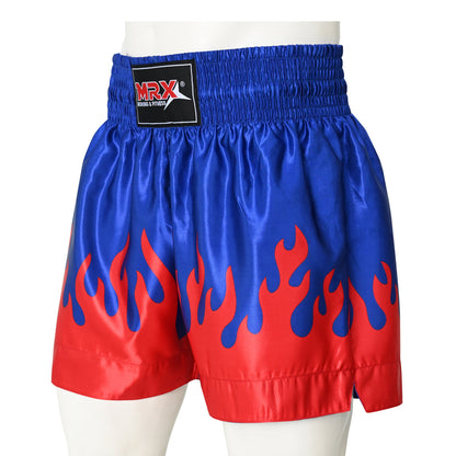 MRX Mens Womens Muay Thai Shorts Kickboxing Fighting Shorts Blue Black Red Flame - Triathlete Store