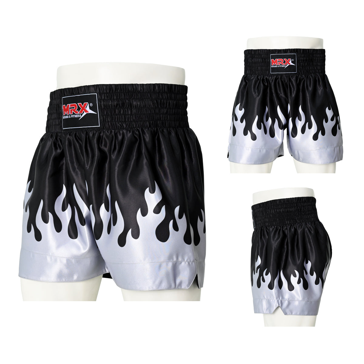 MRX Mens Womens Muay Thai Shorts Kickboxing Fighting Shorts Blue Black Red Flame - Triathlete Store