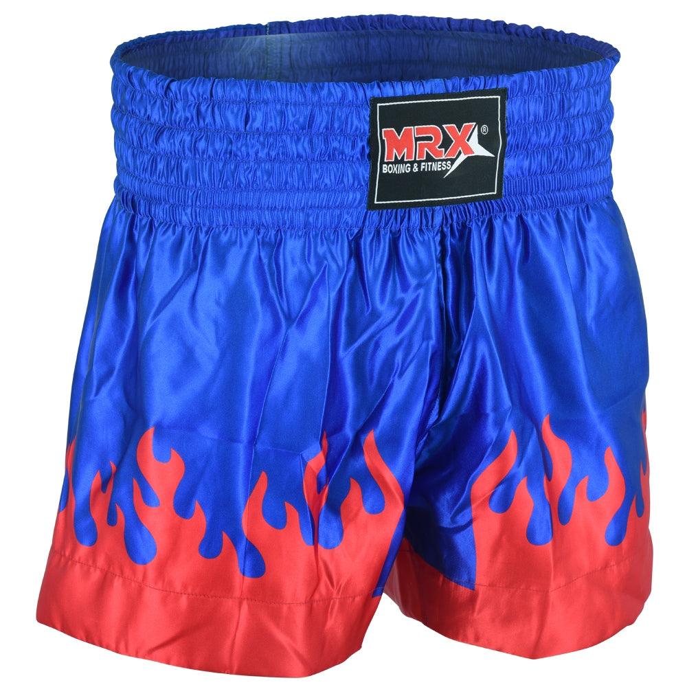 MRX Mens Womens Muay Thai Shorts Kickboxing Fighting Shorts Blue Black Red Flame - Triathlete Store