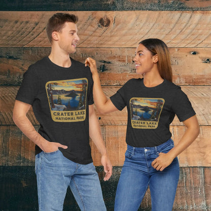 Crater Lake National Park Unisex Fit Short Sleeve T-Shirt Wood Sign