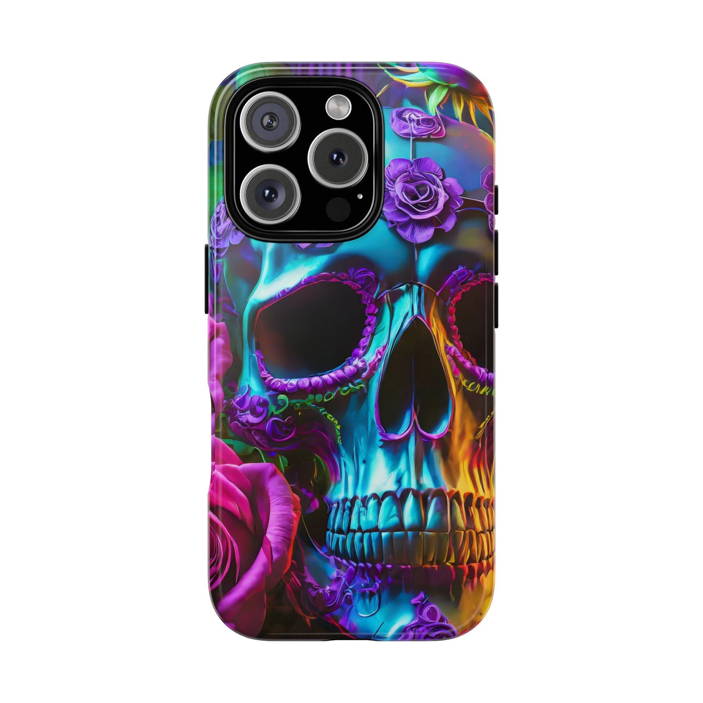 Neon Skull and Roses Vibrant Tough Phone Case