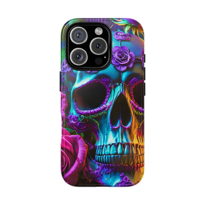 Neon Skull and Roses Vibrant Tough Phone Case
