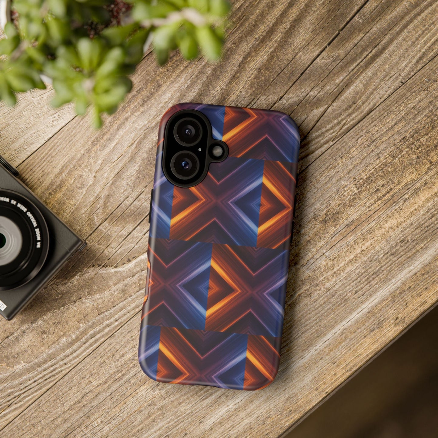 Stylish Tough Phone Case With Blue & Orange Abstract Design