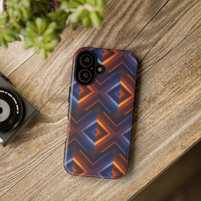 Stylish Tough Phone Case With Blue & Orange Abstract Design