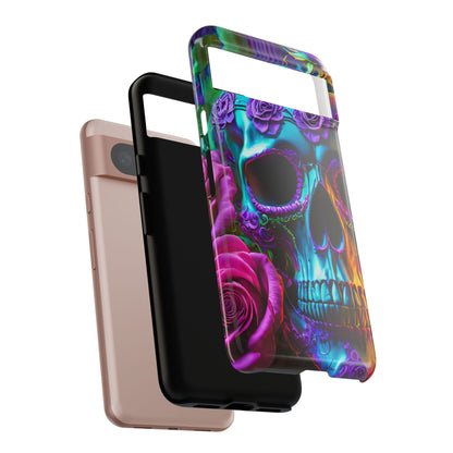 Neon Skull and Roses Vibrant Tough Phone Case
