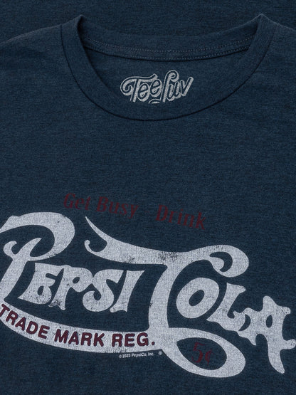 Get Busy, Drink Pepsi Cola Classic Logo T-Shirt - Navy