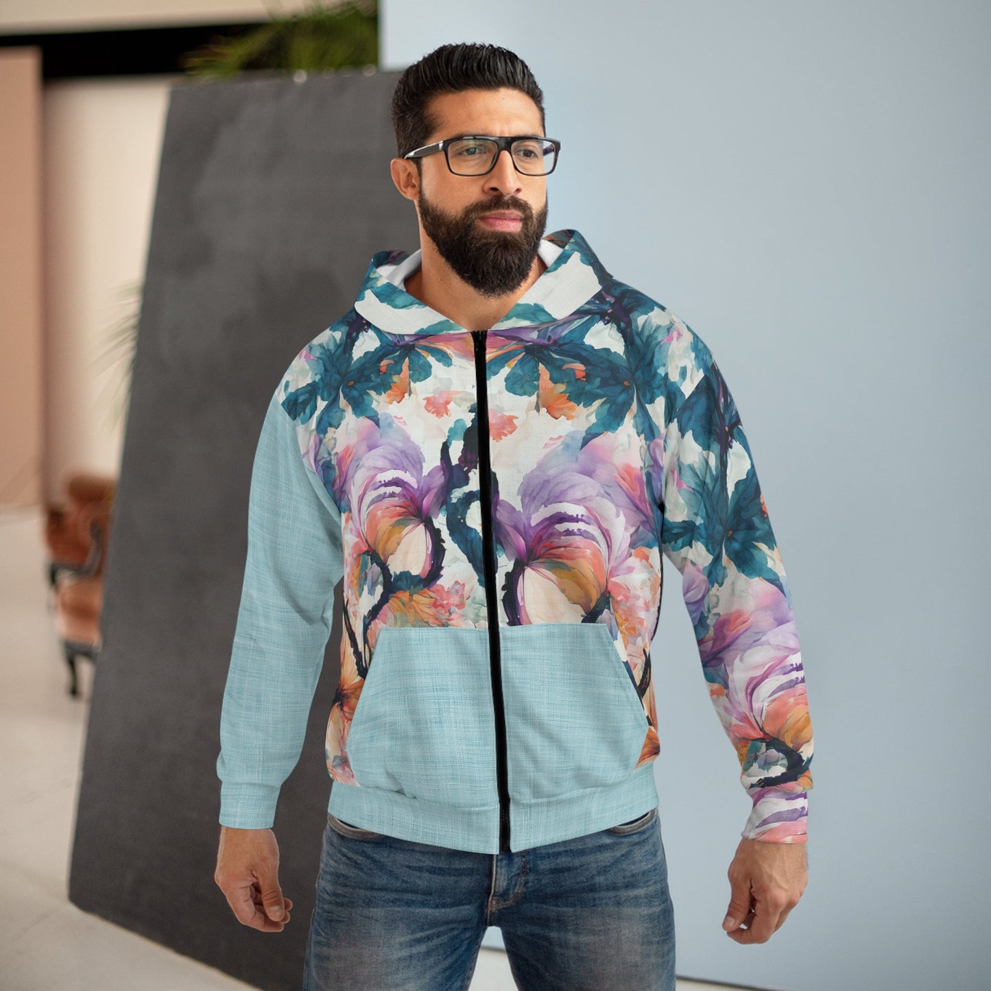 Watercolor Orchid Unisex Zip Hoodie