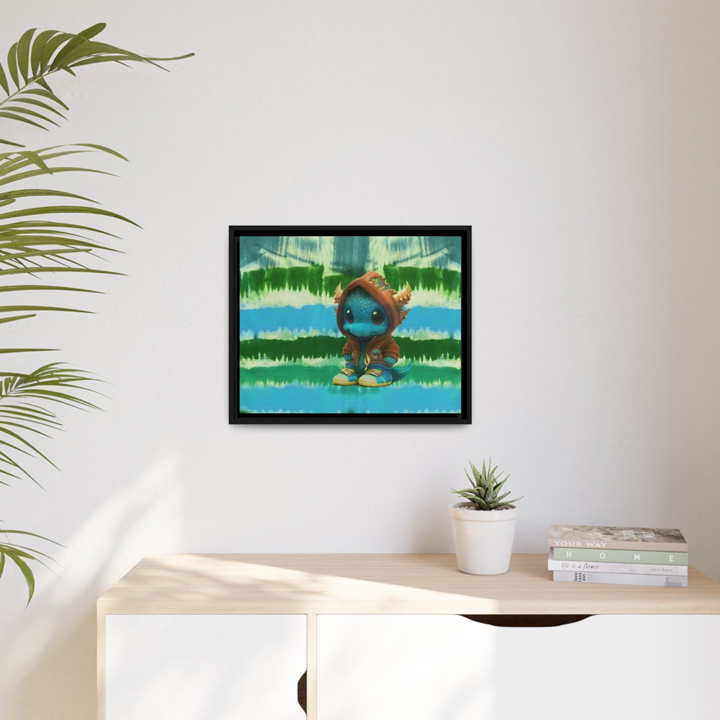 Baby Dragon Jam Aqua Matte Canvas with Black Frame