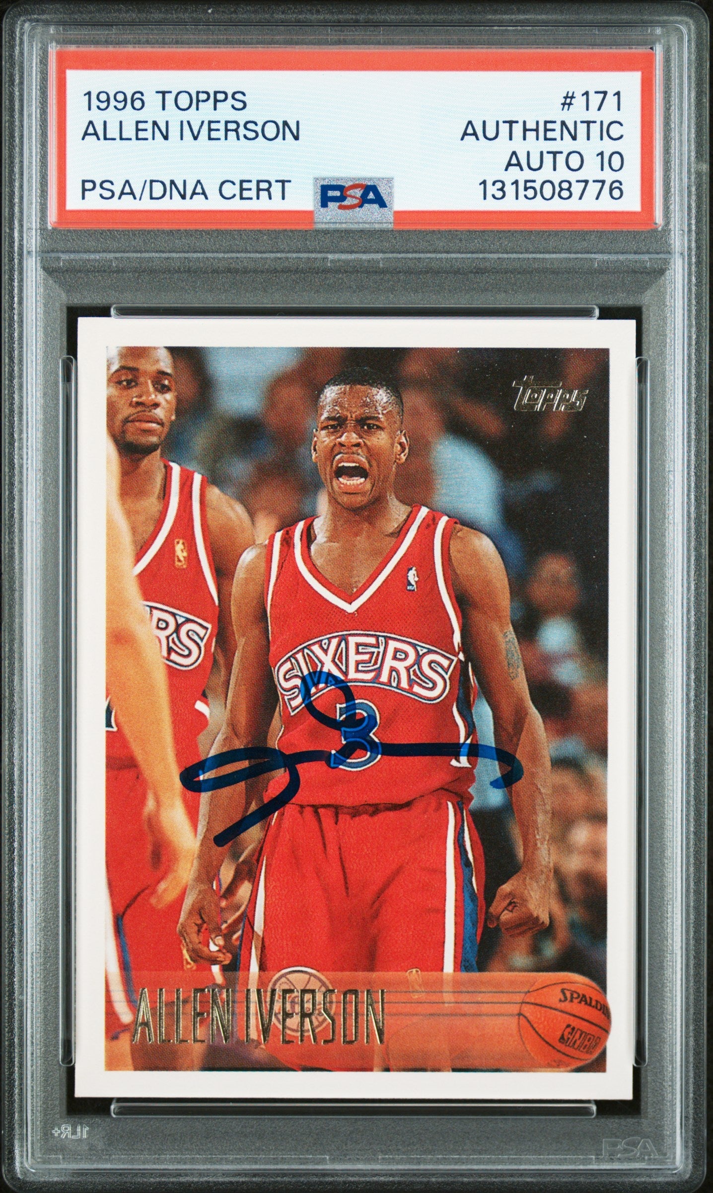 Graded 1996 Topps Allen Iverson #171 Rookie RC Basketball Card PSA 10 Auto Grade Gem Mint