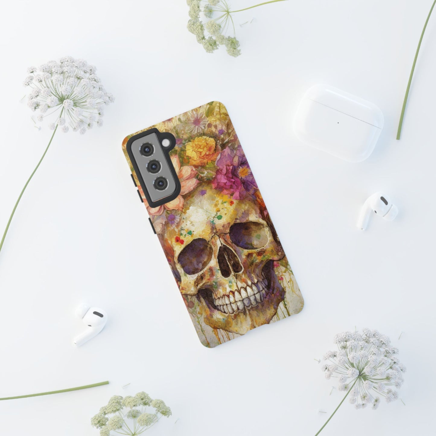 Unique Floral Skull Tough Phone Case