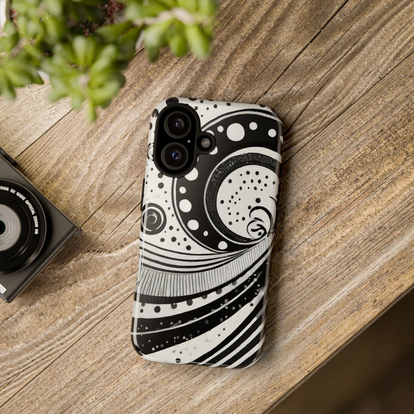 Artistic Black & White Swirl Tough Phone Case