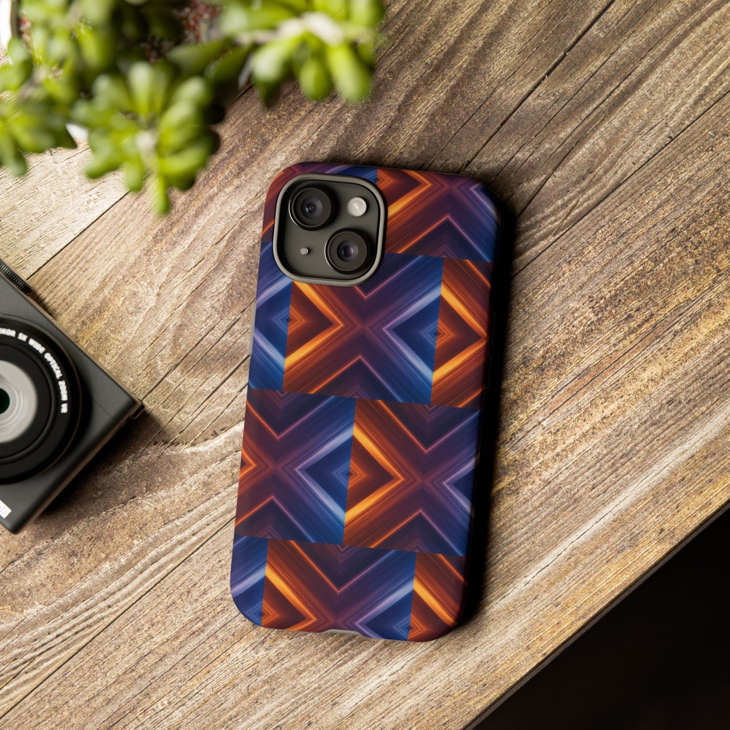 Stylish Tough Phone Case With Blue & Orange Abstract Design
