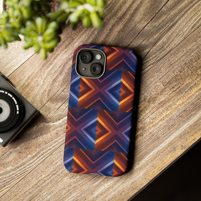 Stylish Tough Phone Case With Blue & Orange Abstract Design
