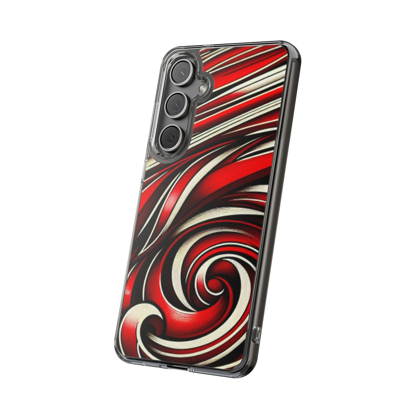 Red & White Swirl Abstract Clear Phone Case